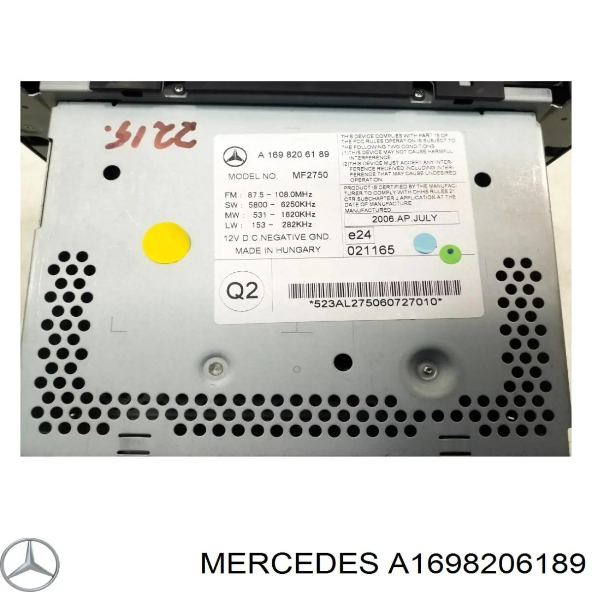Магнітола (радіо AM/FM) Mercedes A1698206189 ціна, від 44.34 USD