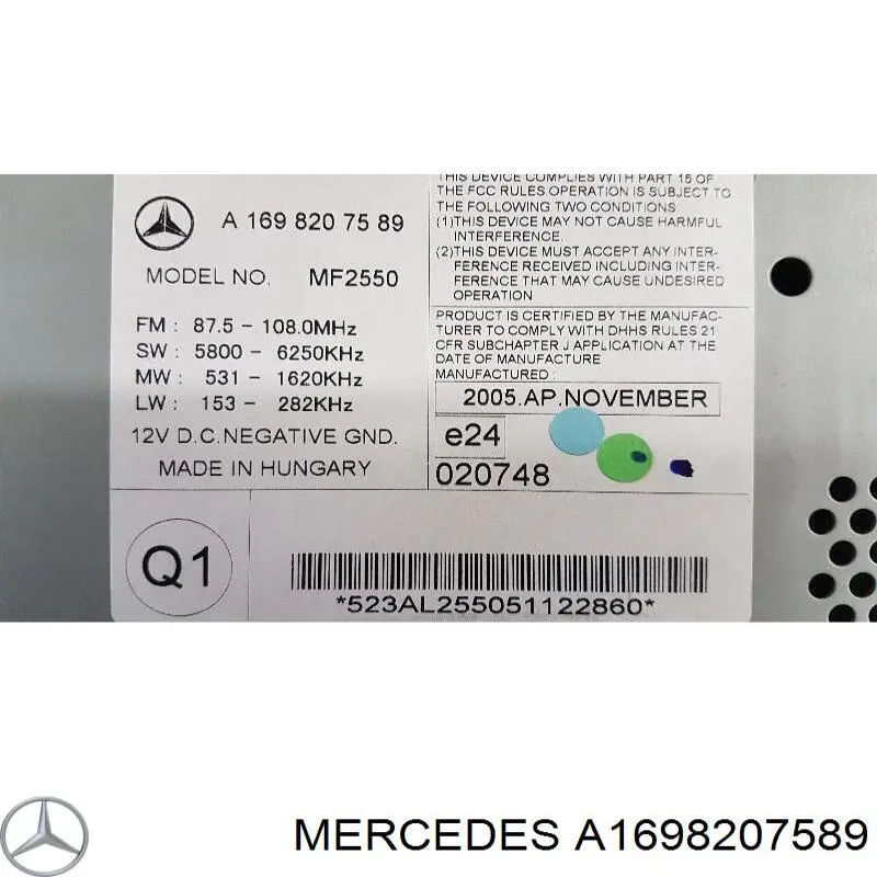 A1698207589 Mercedes Магнітола (радіо AM/FM)