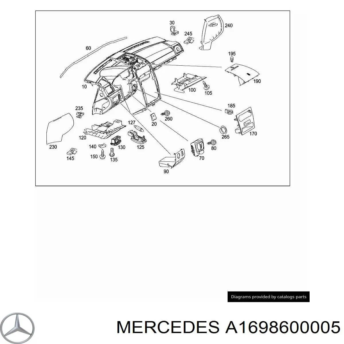 Подушка безпеки, пасажирська, AIRBAG Mercedes A1698600005