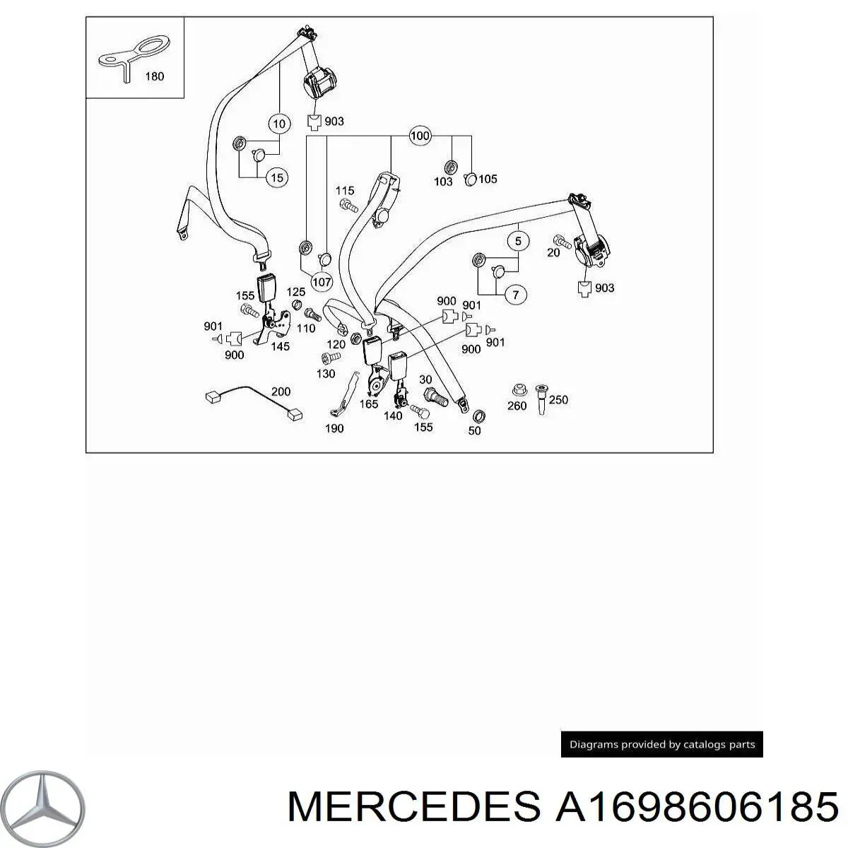 Пасок безпеки задній лівий Mercedes A1698606185 ціна, від 27.87 USD