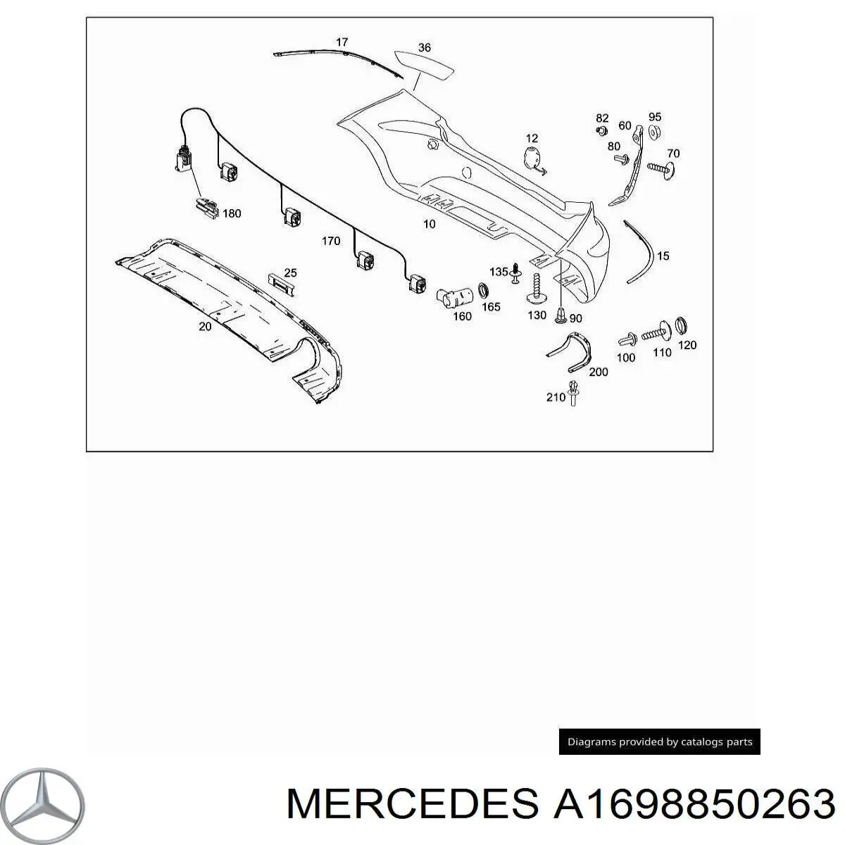 Направляюча заднього бампера, права Mercedes A1698850263