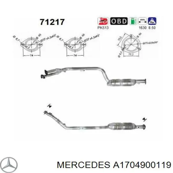Купити A1704900119 Mercedes Перетворювач відпрацьованих газів