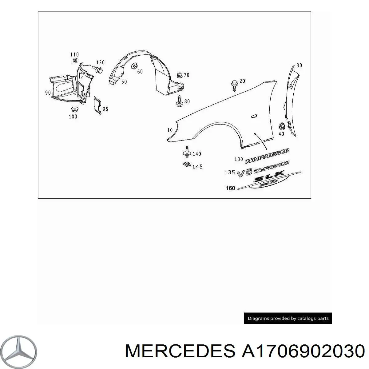 Купити A1706902030 Mercedes Підкрилок переднього крила, правий передній