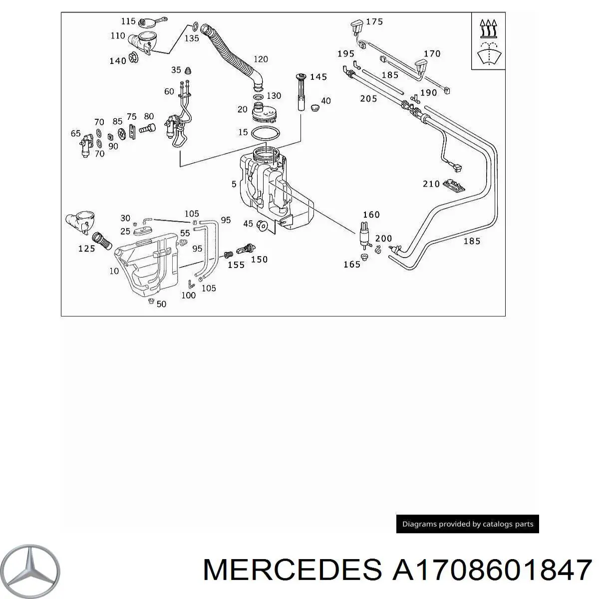 Форсунка омивача скла лобового, права Mercedes A1708601847 ціна, від 22.50 USD