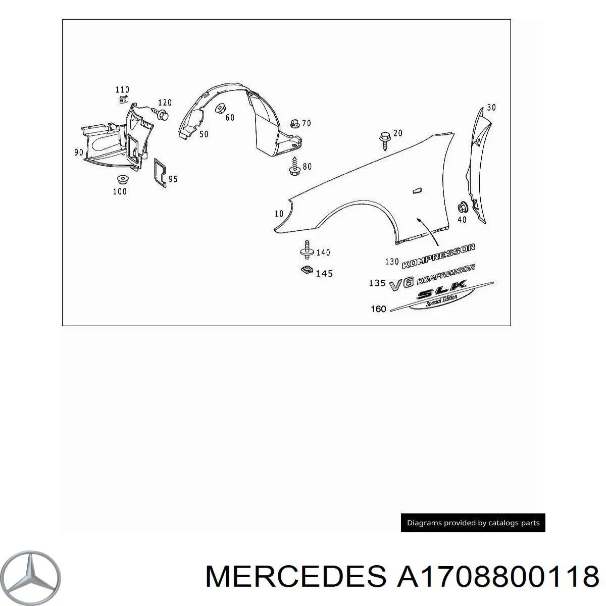 Ліве переднє крило Mercedes A1708800118 ціна, від 453.16 USD