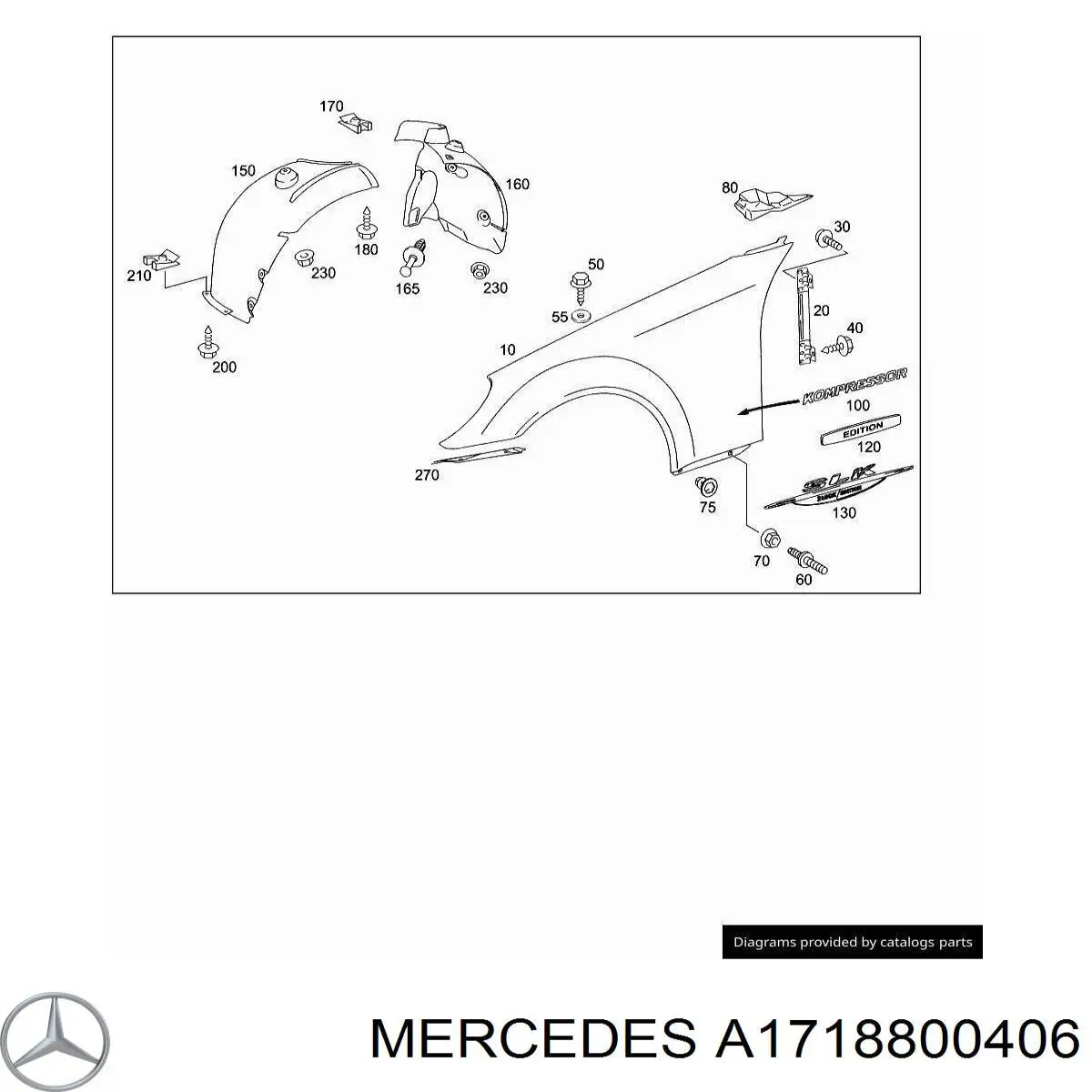 Крило переднє праве Mercedes A1718800406 ціна, від 190.04 USD