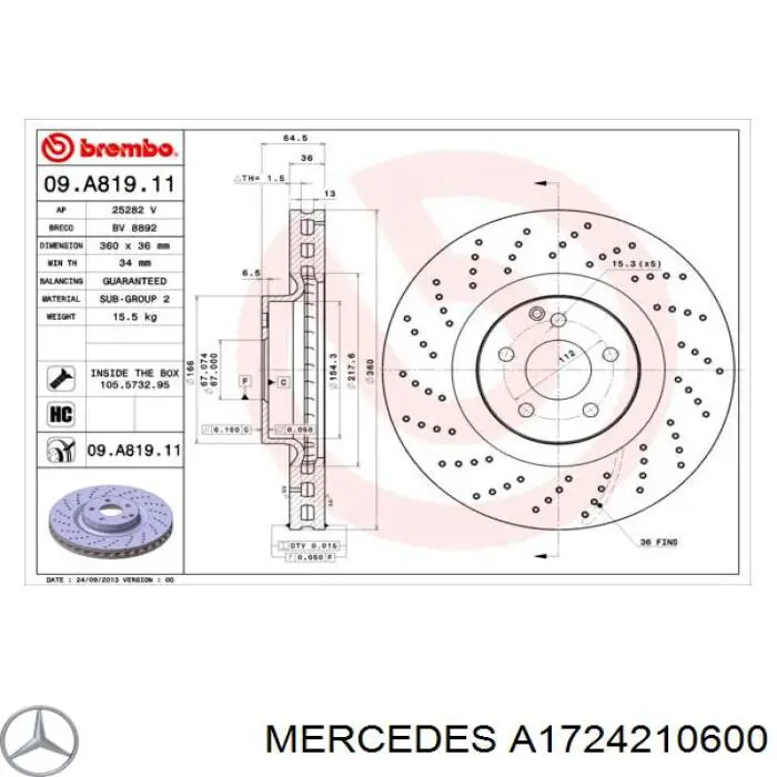 A1724210600 Mercedes Гальмо дискове переднє