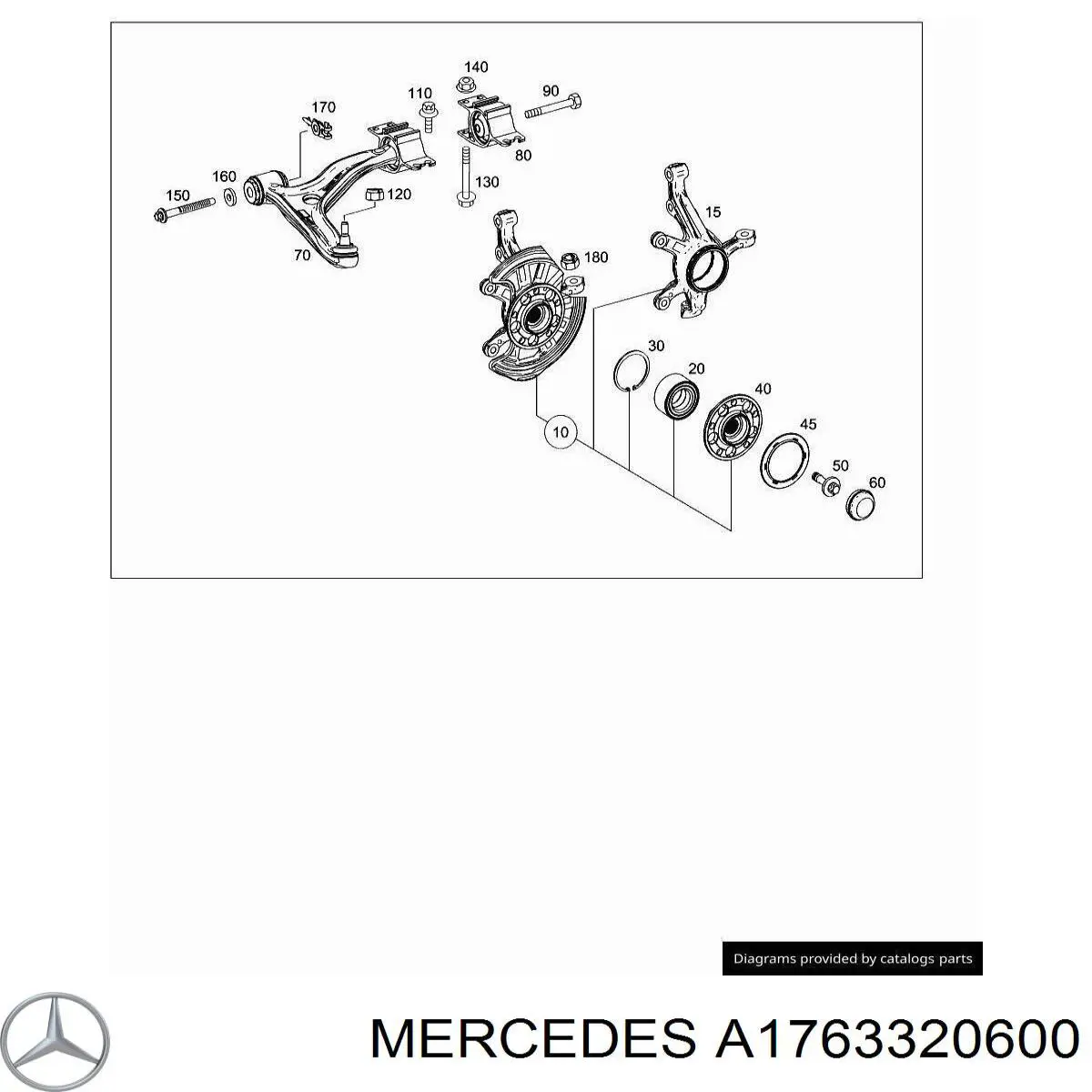 Кулак поворотний передній правий Mercedes A1763320600 ціна, від 342.08 USD