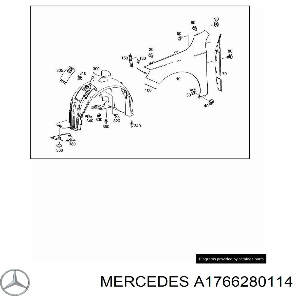Кронштейн кріплення крила переднього лівого, передній Mercedes A1766280114 ціна, від 23.21 USD