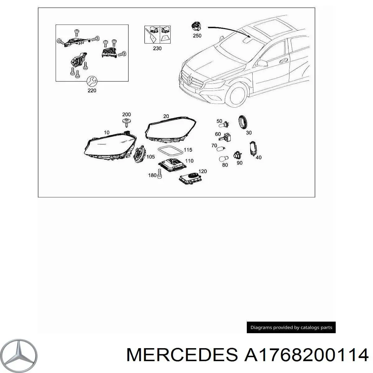 Кронштейн-адаптер кріплення фари передньої, лівої Mercedes A1768200114 ціна, від 86.15 USD