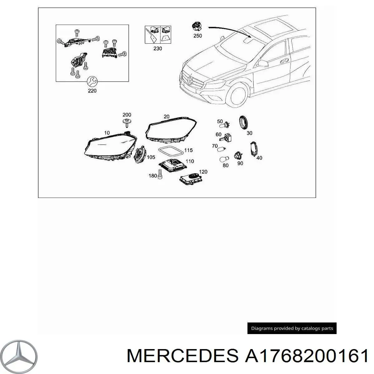 Фари Mercedes A1768200161 ціна, від 226.00 USD