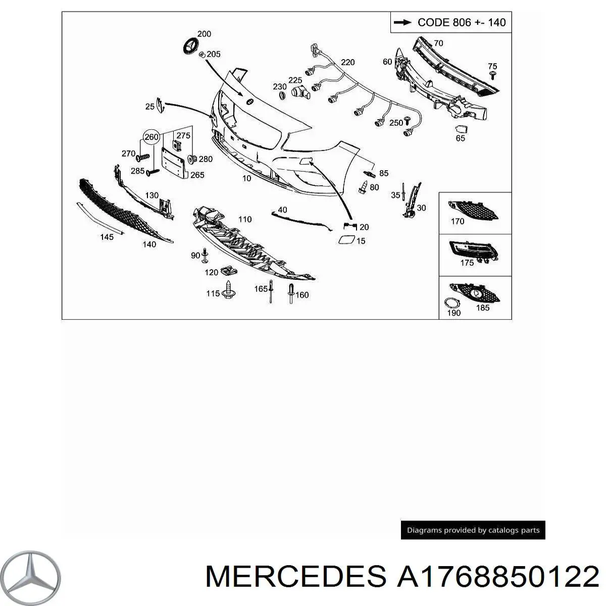 Заглушка бампера буксирувального гака, передня Mercedes A1768850122 ціна, від 10.97 USD