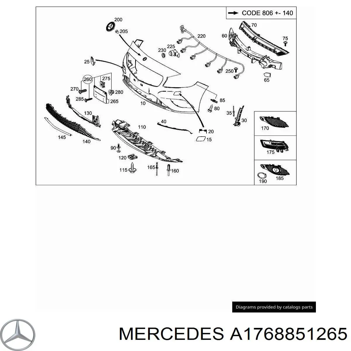 A1768851265 Mercedes Кріплення бампера переднього