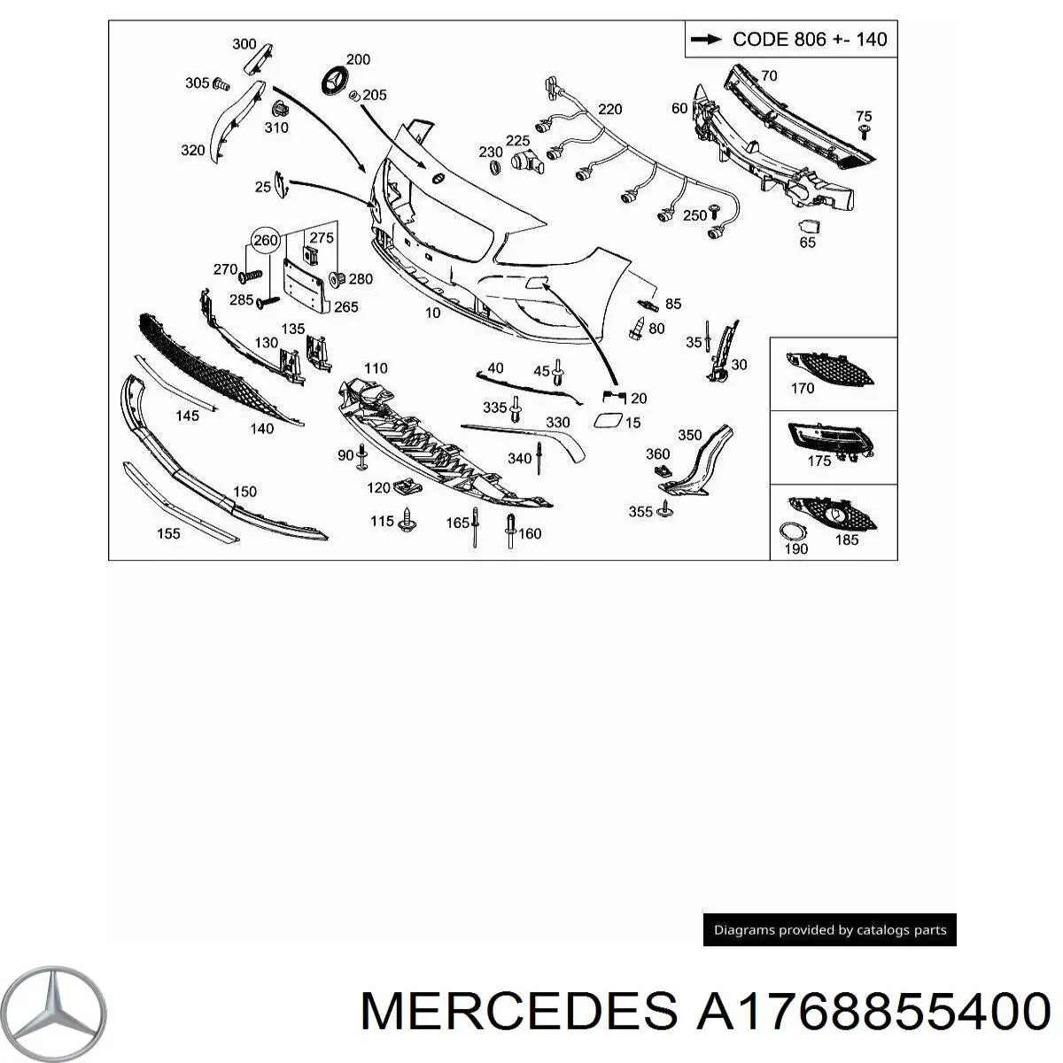  Заглушка/ решітка протитуманних фар бампера переднього, права Mercedes A 