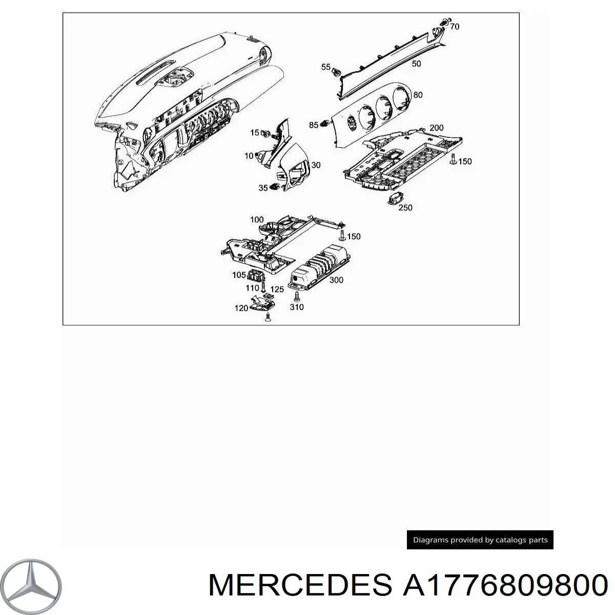 A1776809800 Mercedes Молдинг (накладка) панелі приладів "торпедо", центральний