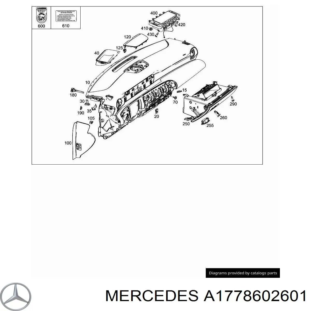 Подушка безпеки, пасажирська, AIRBAG на Mercedes A (W177)