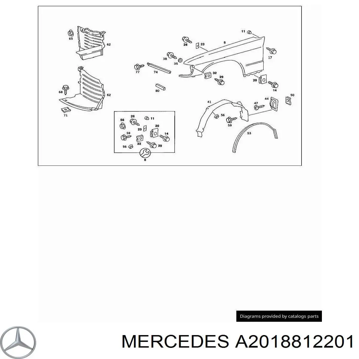 Крило переднє праве Mercedes A2018812201 ціна, від 1049.23 USD