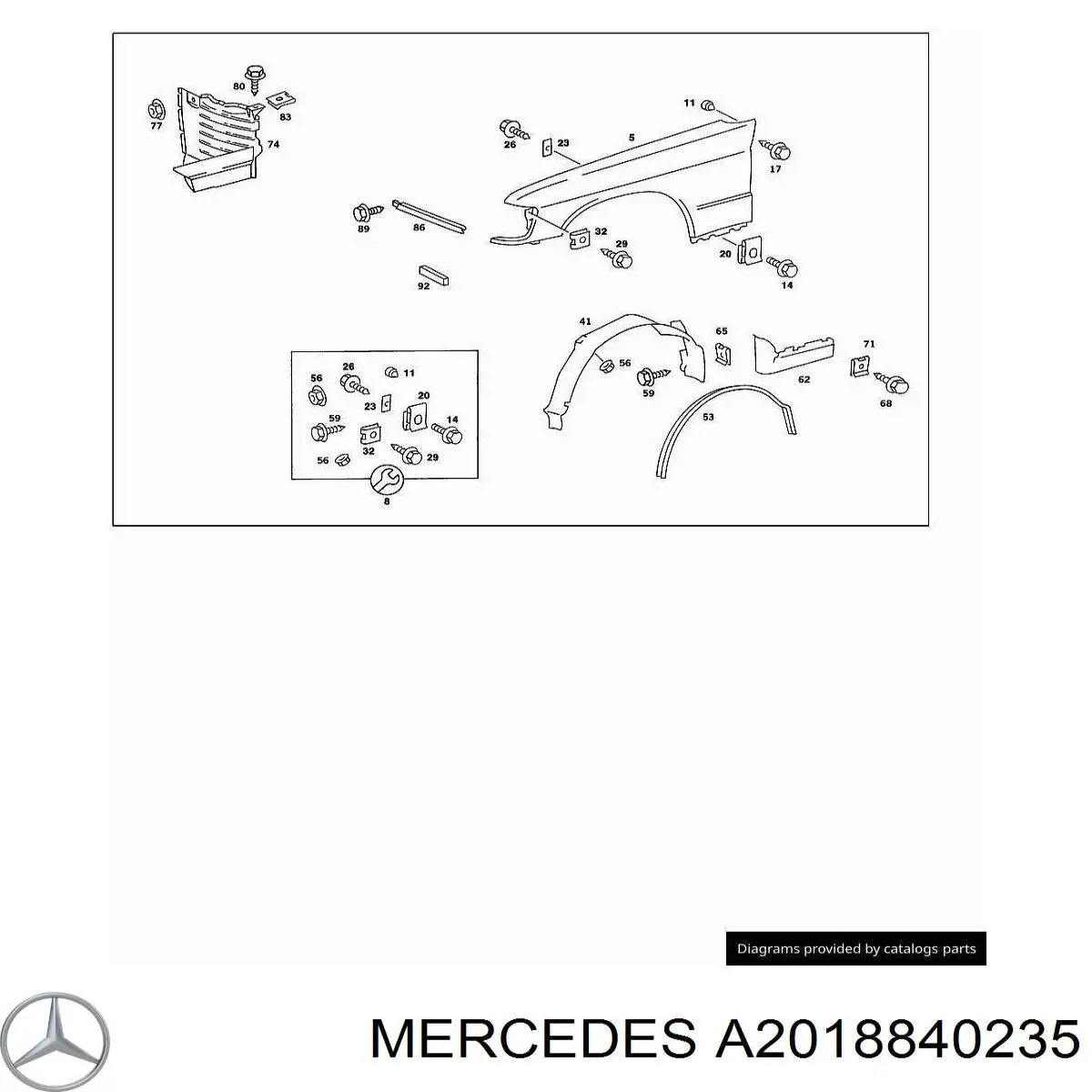 Підкрилок переднього крила, правий A2018840235 Mercedes