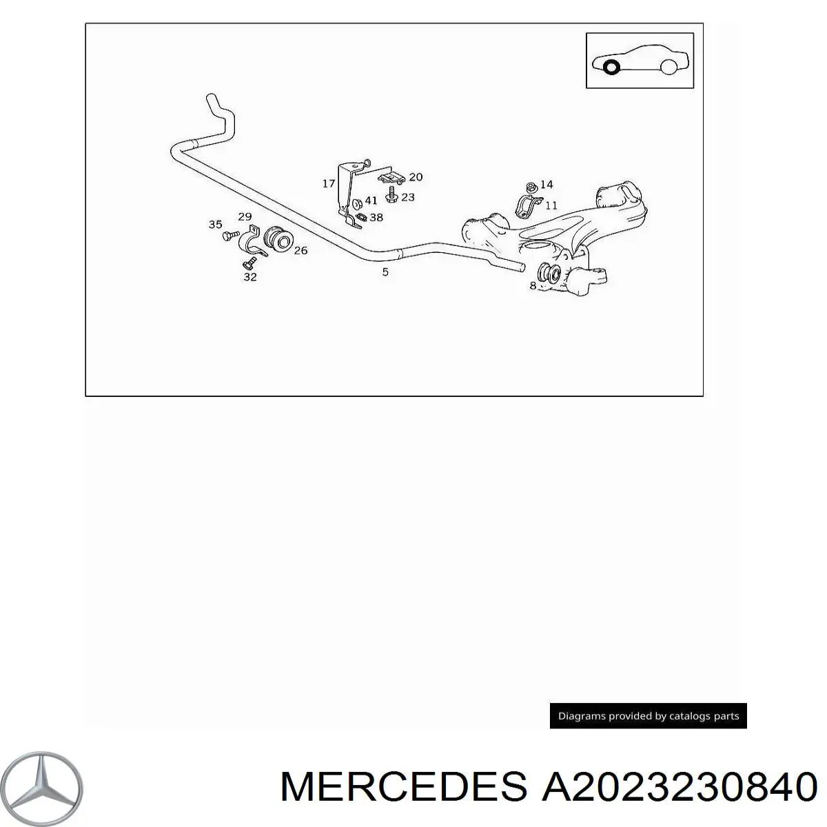 Купити A2023230840 Mercedes Хомут кріплення втулки стабілізатора, переднього