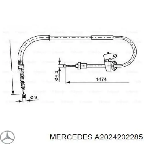 Трос ручного гальма задній, лівий A2024202285 Mercedes