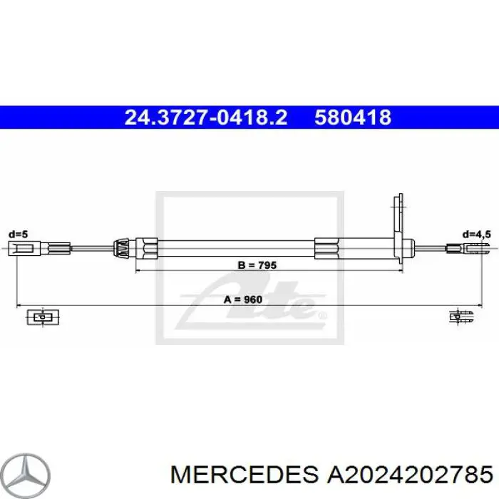 Трос стоянкового гальма задній лівий Mercedes A2024202785 ціна, від 10.95 USD