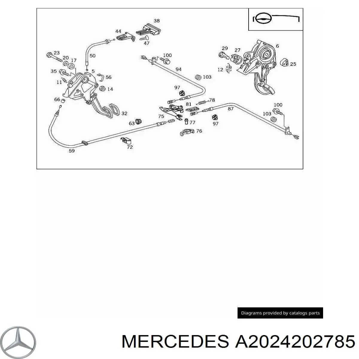 Купити A2024202785 Mercedes Трос ручного гальма задній, лівий