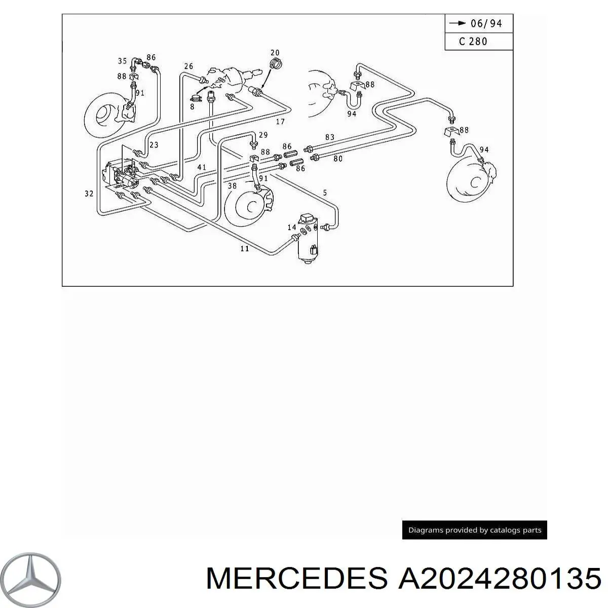 Шланг гальмівний передній Mercedes A2024280135 ціна, від 7.08 USD