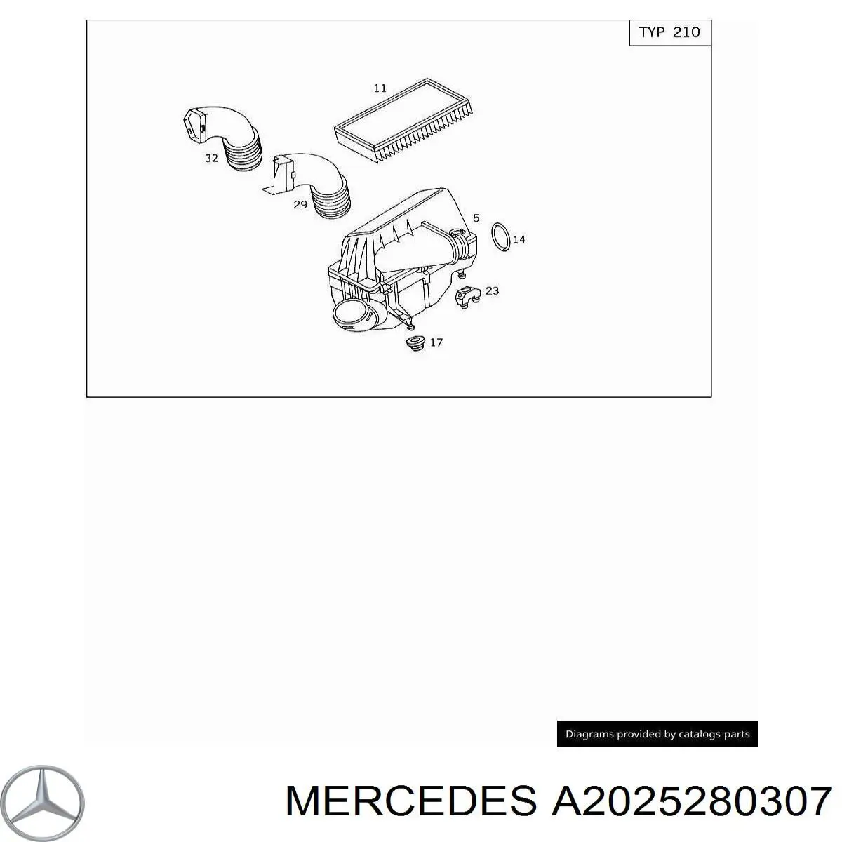 Купити A2025280307 Mercedes Патрубок повітряний, вхід повітряного фільтра