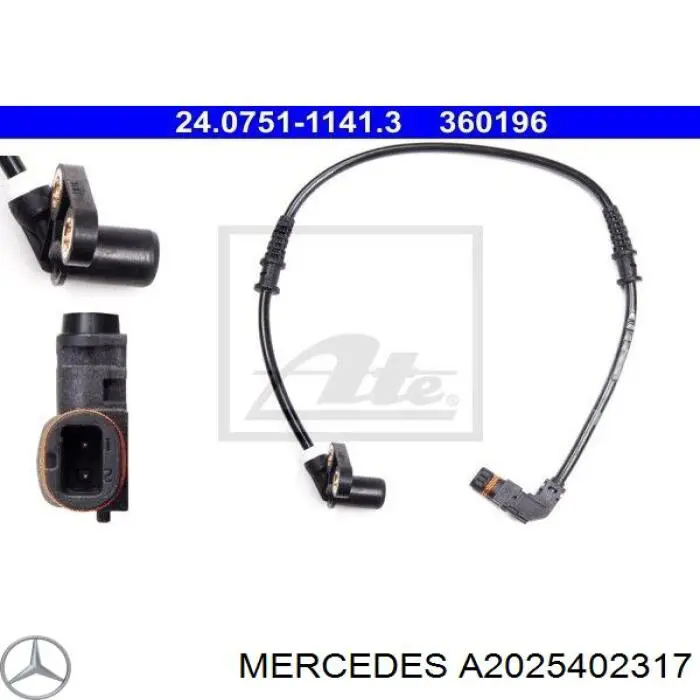 Купити A2025402317 Mercedes Датчик АБС (ABS) передній, лівий