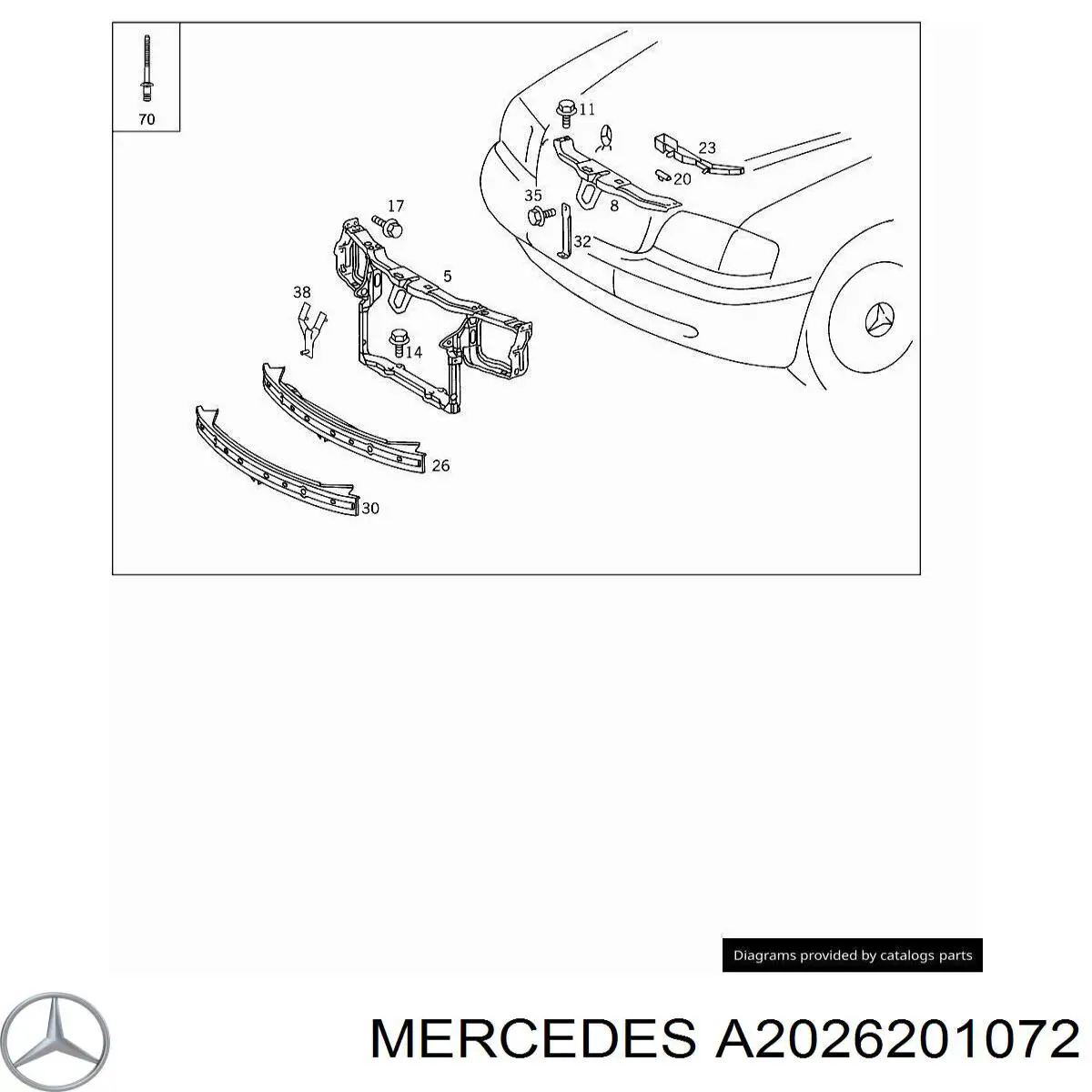 Супорт радіатора верхній/монтажна панель кріплення фар на Mercedes C-Class (S202)