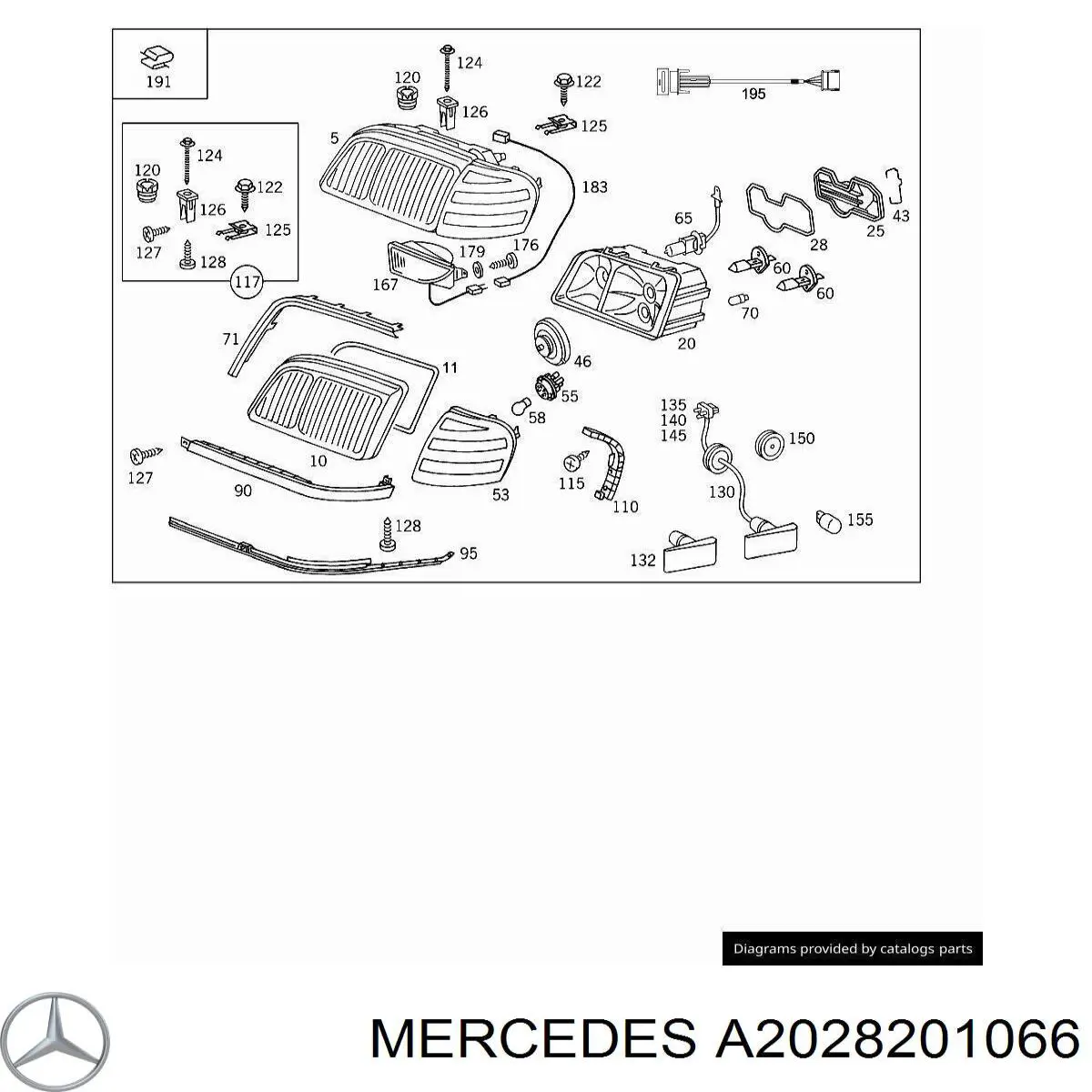 A2028201066 Mercedes скло фари правої