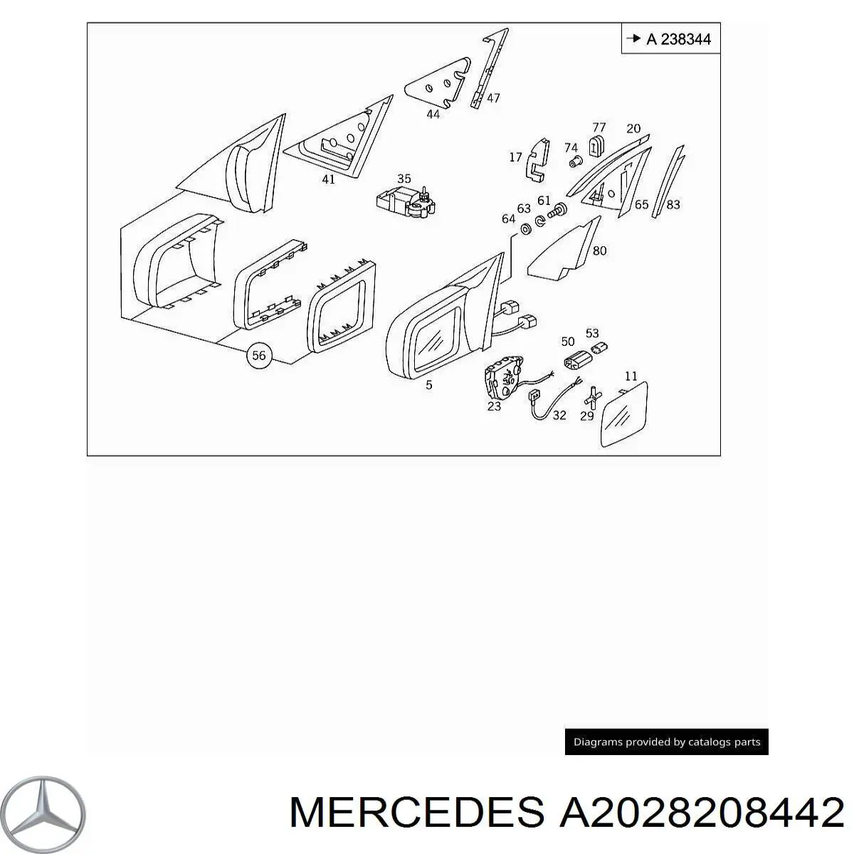 A2028208442 Mercedes двигун приводу лінзи дзеркала заднього виду, правого