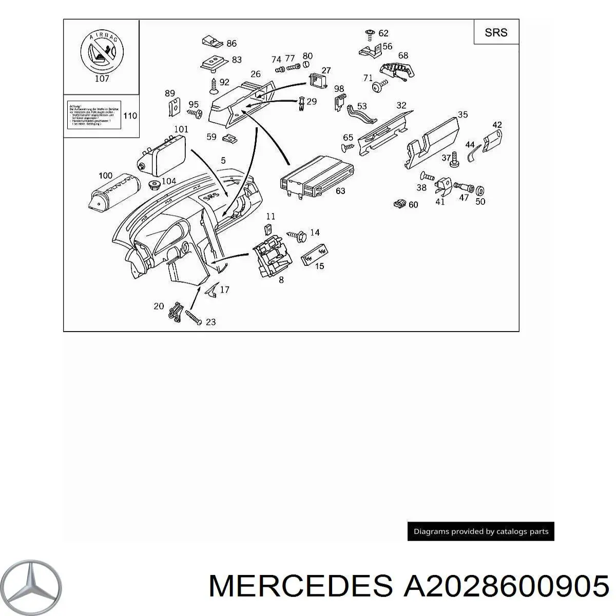 A2028600905 Mercedes подушка безпеки, пасажирська, airbag