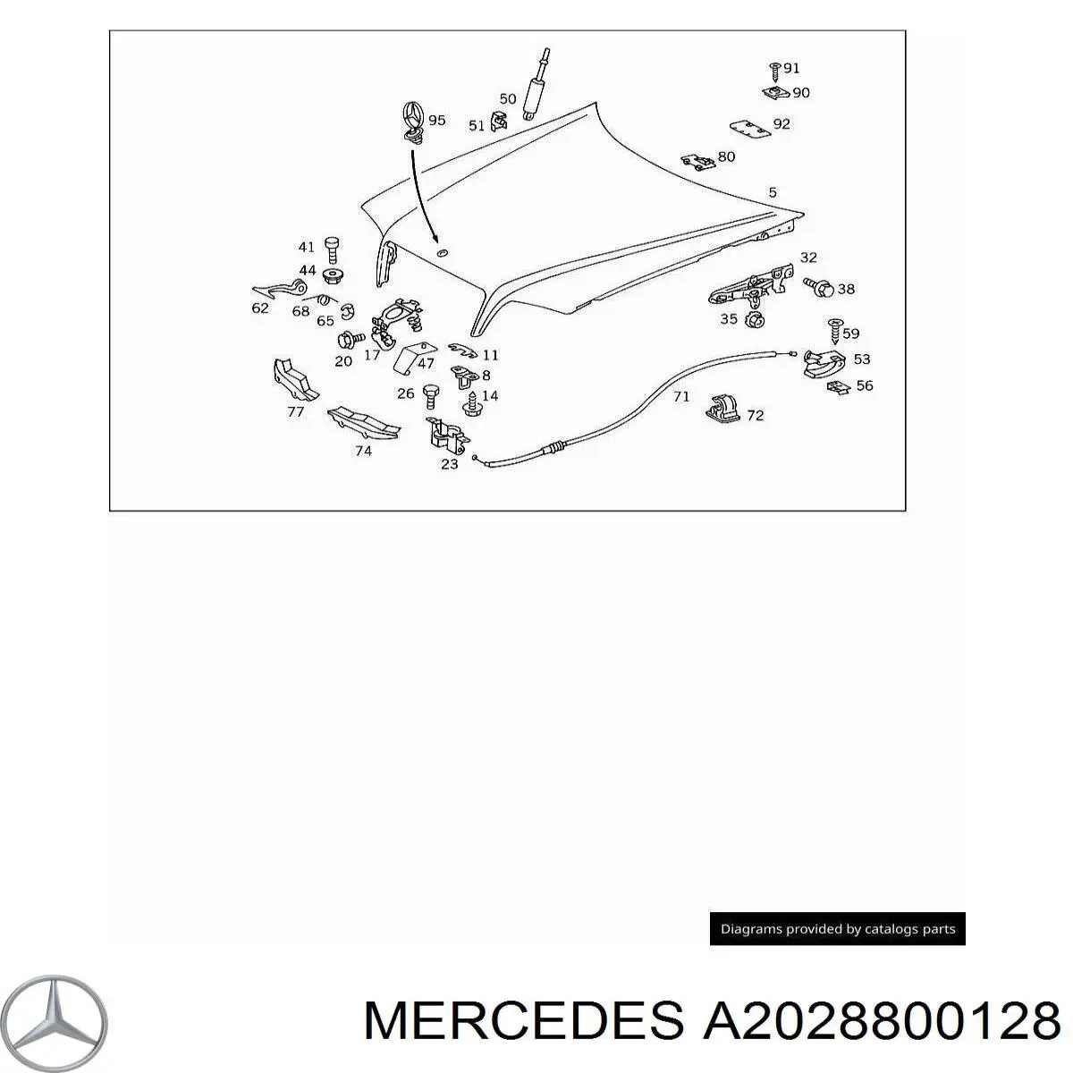 Купити A2028800128 Mercedes Шарнір капота лівий