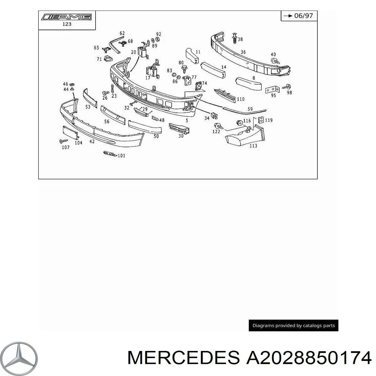 Купити A2028850274 Mercedes Молдинг переднього бампера, правий