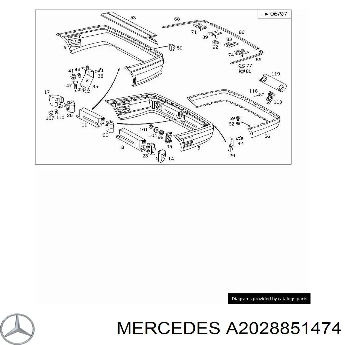 A2028851474 Mercedes Молдинг заднього бампера, правий