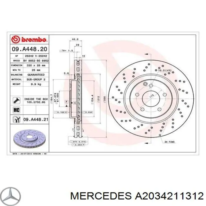 Купити A2034211312 Mercedes Ротор гальмівний