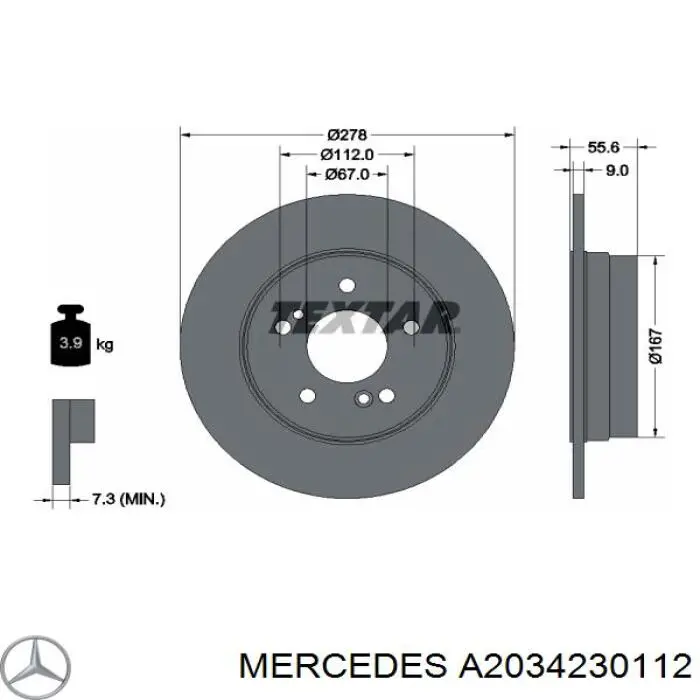 A2034230112 Mercedes диск гальмівний задній