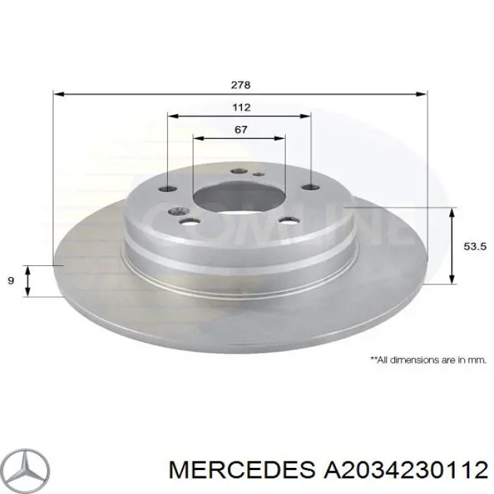 Купити A2034230112 Mercedes Диск заднього гальма