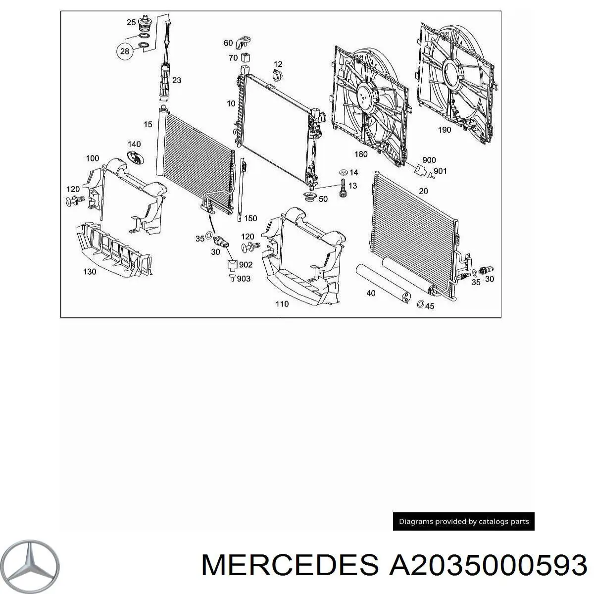 Купити A2035000593 Mercedes Електровентилятор охолодження в зборі (двигун + крильчатка)