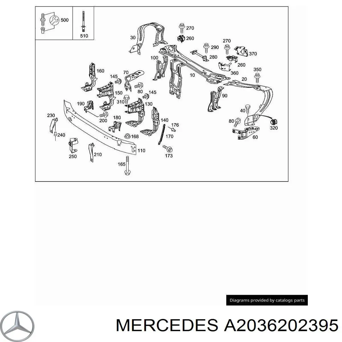 Купити A2036202395 Mercedes Кронштейн підсилювача переднього бампера