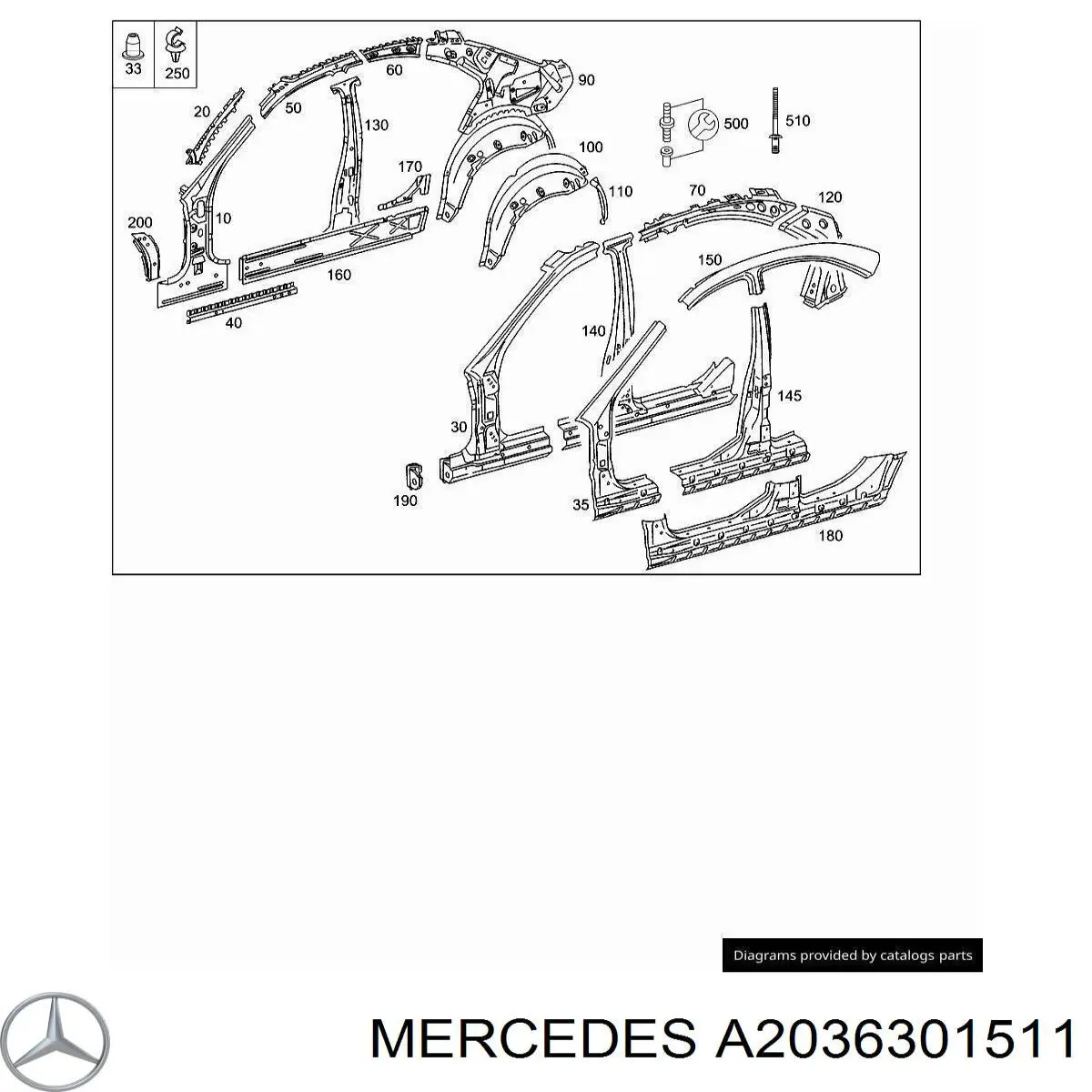 Стійка центральна, ліва Mercedes A2036301511 ціна, від 41.07 USD