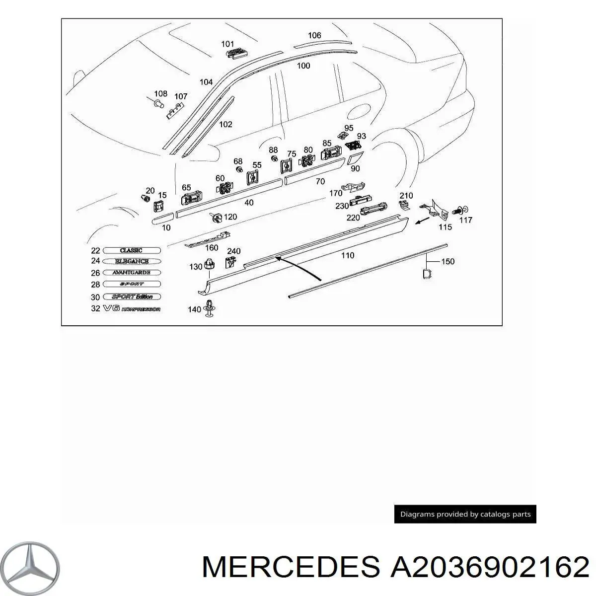 A2036902162 Mercedes молдинг передньої лівої двері