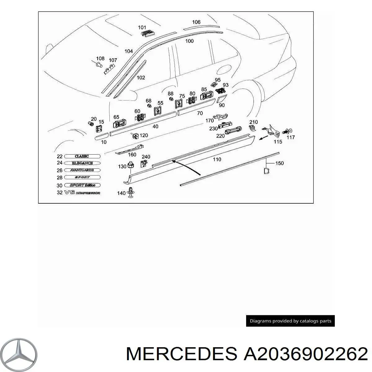 Молдинг передньої правої двері Mercedes A2036902262 ціна, від 5.64 USD