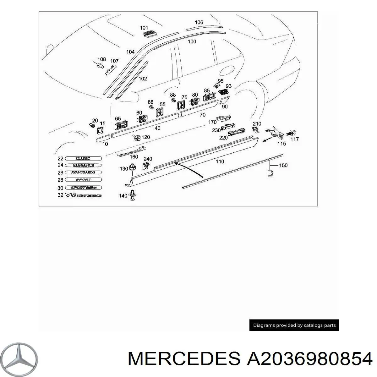  Mercedes A2036980854 ціна, від 4.23 USD