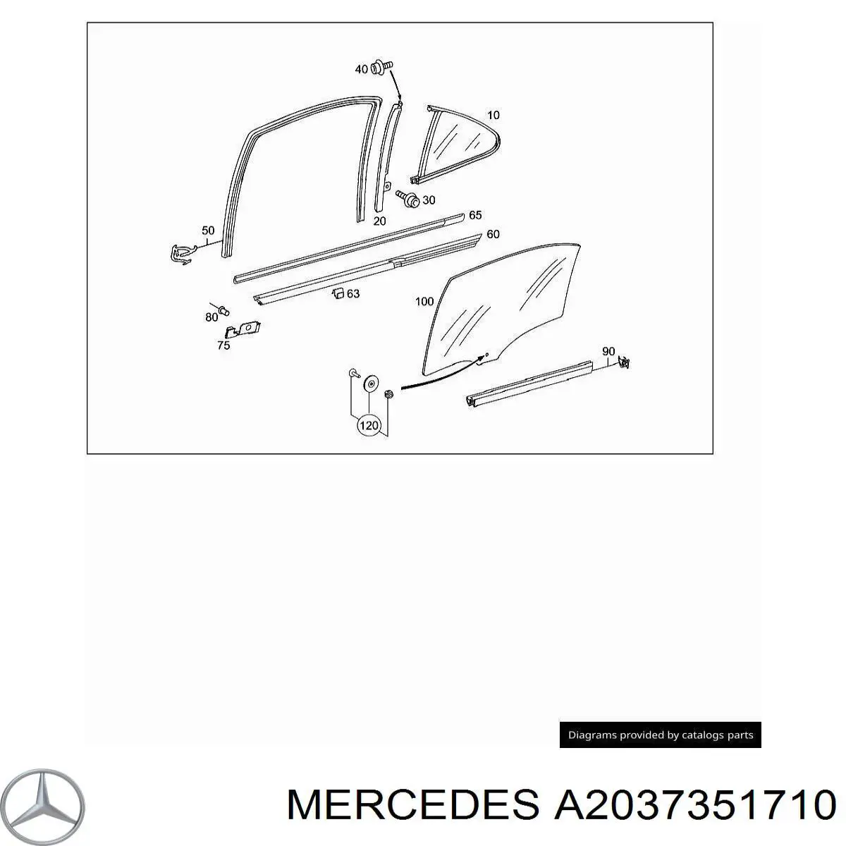 Купити A2037350100 Mercedes Скло задньої двері лівої