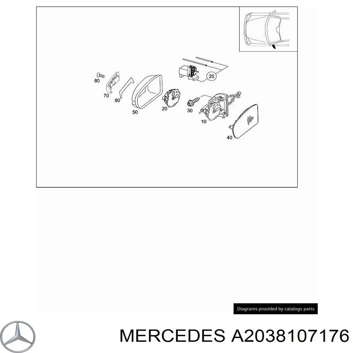 Купити A2038107176 Mercedes Бічне дзеркало заднього виду ліве
