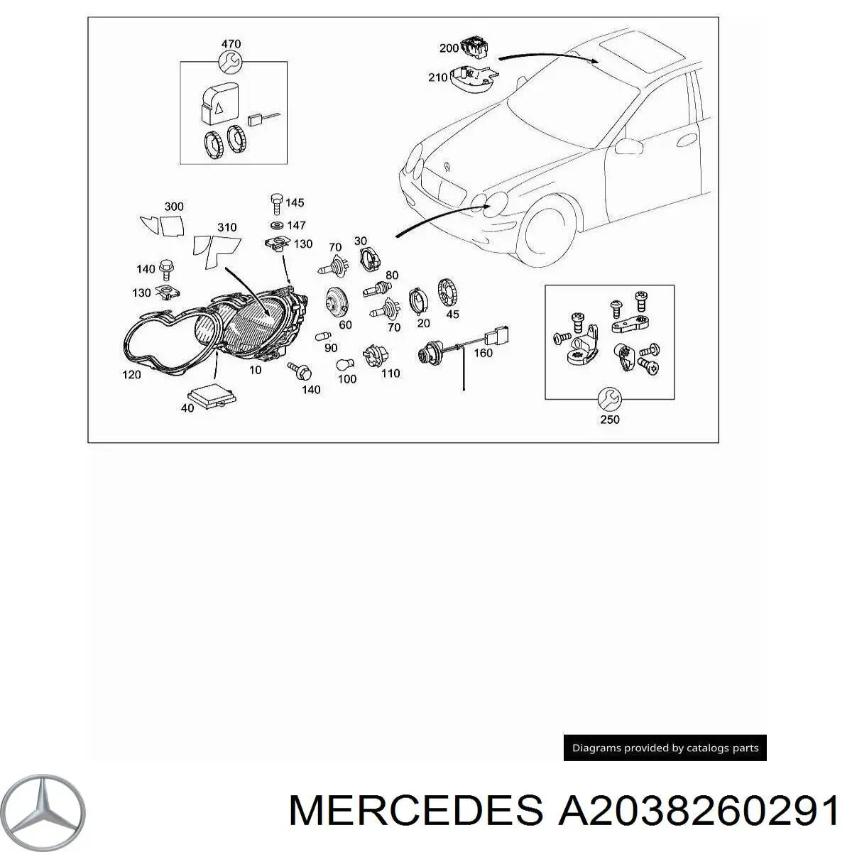 A2038260291 Mercedes Прокладка скла фари, правої