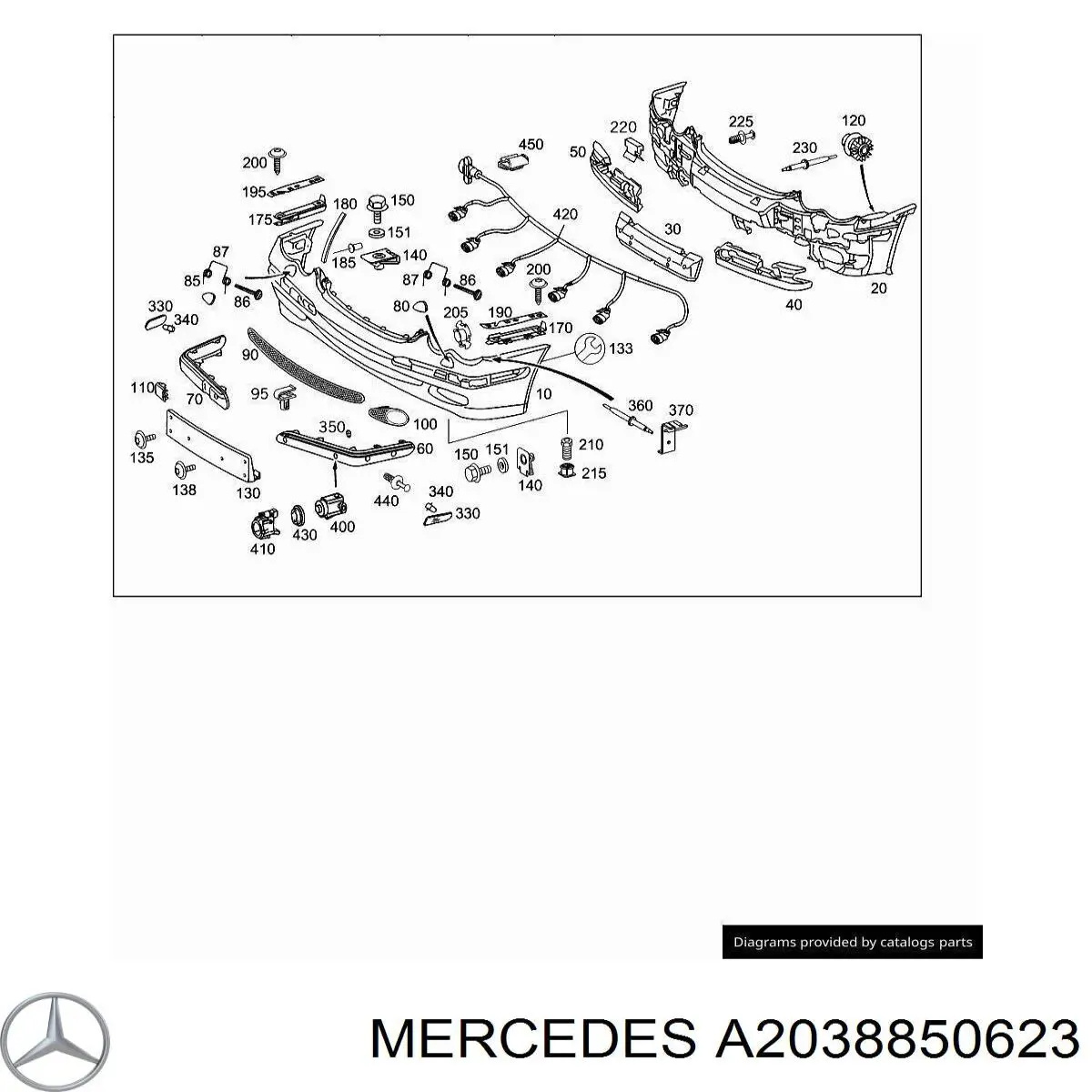 Решітка переднього бампера, права Mercedes A2038850623 ціна, від 8.85 USD
