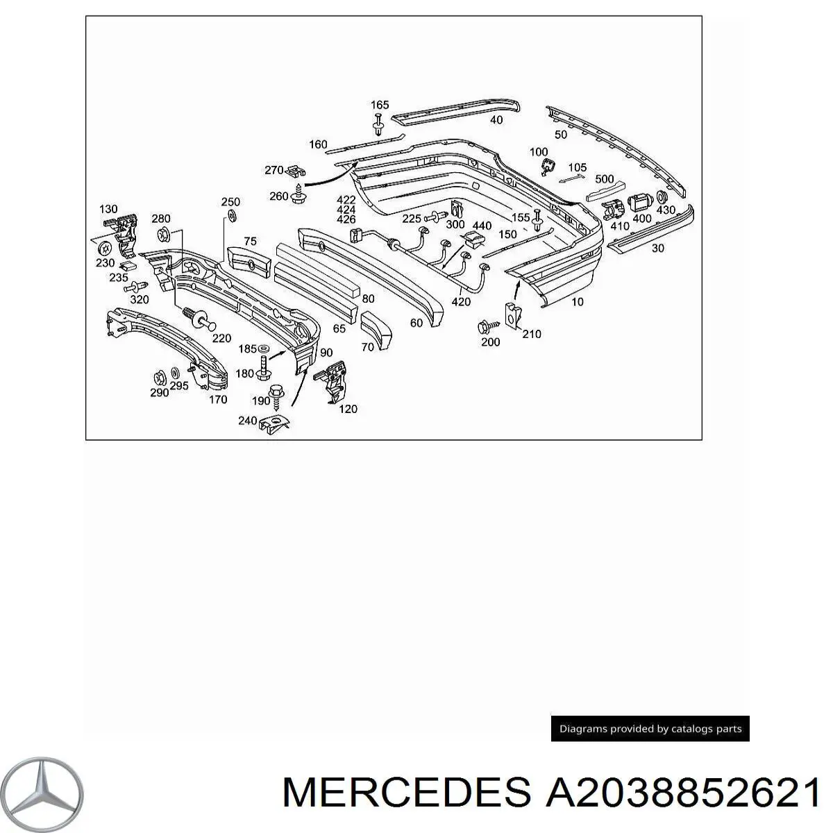 Купити A2038852621 Mercedes Молдинг заднього бампера, правий